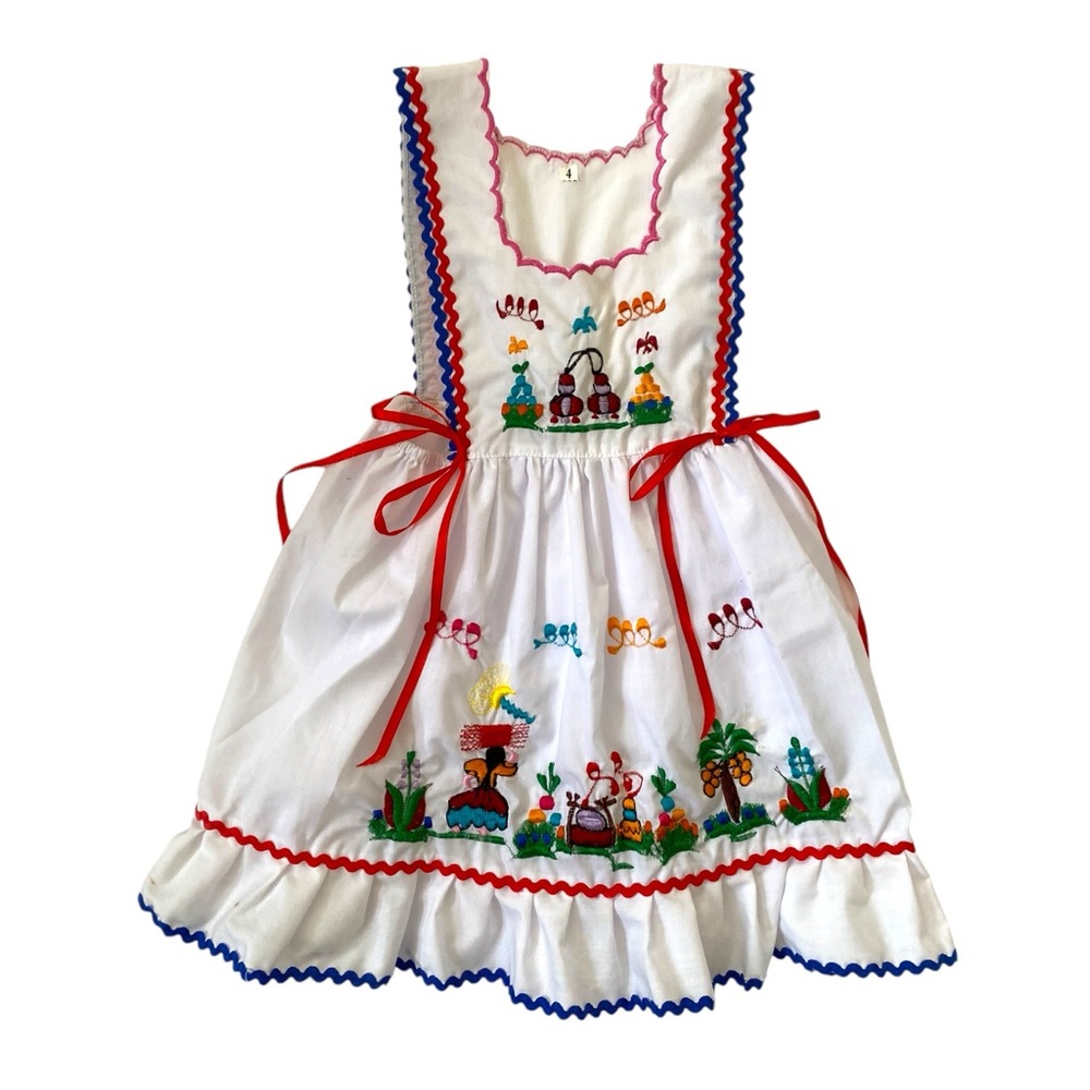 HONDURAS Dress Pinafore Apron Ruffle Red White Blue Skirt Jumper Romper
